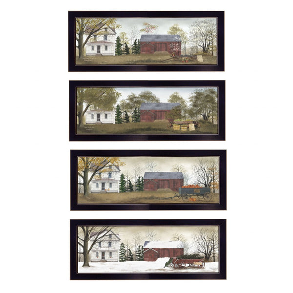 HomeRoots Set of Four Seasons Farm Wall Art Prints – Timeless Framed Decor for Home with Seasonal Charm Espresso 406217