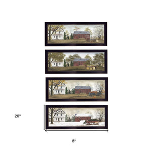HomeRoots Set of Four Seasons Farm Wall Art Prints – Timeless Framed Decor for Home with Seasonal Charm Espresso 406217