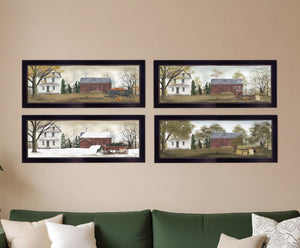 HomeRoots Set of Four Seasons Farm Wall Art Prints – Timeless Framed Decor for Home with Seasonal Charm Espresso 406217