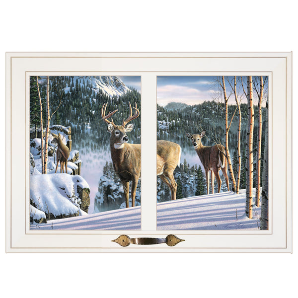Homeroots Morning View Deer 3 White Framed Print Wall Art  Wood Paper And Texture 406247