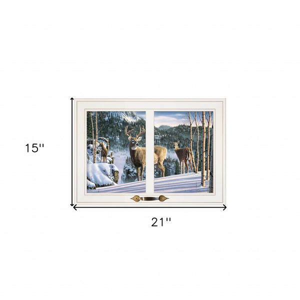 Homeroots Morning View Deer 3 White Framed Print Wall Art  Wood Paper And Texture 406247