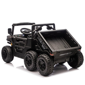 English Elm 24v Electric Kids Dump Truck 4wd Six Wheel Ride on with Remote Suspension Cargo Bucket Black W1578P380841