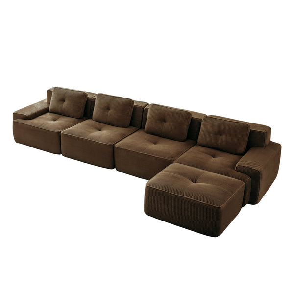English Elm 153" Modern L-Shaped Modular Sectional Sofa - Cozy Corduroy Couch With Movable Ottoman & Tufted Design W714S01508