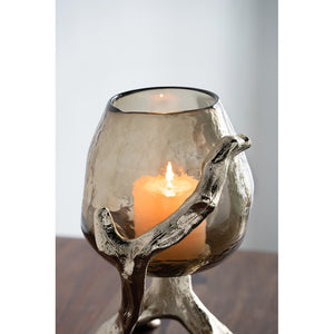 English Elm 8.5x7.1x10.4" Sculptural Olive Glass Pillar Holder on Gold Aluminum Legs W2078P490403