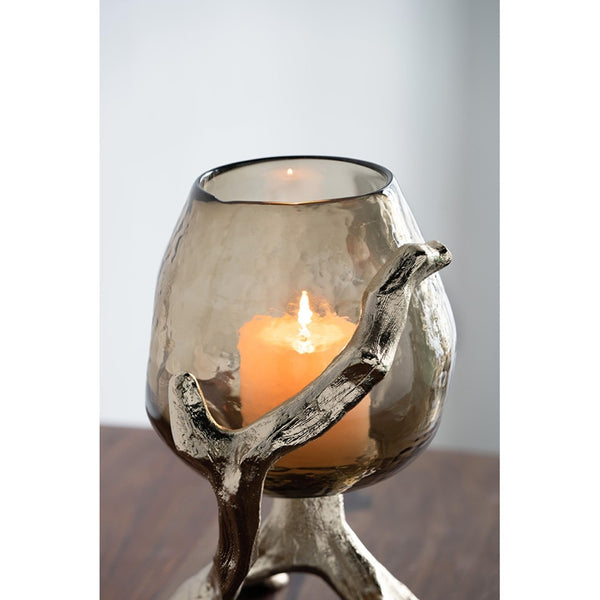 English Elm 8.5x7.1x10.4" Sculptural Olive Glass Pillar Holder on Gold Aluminum Legs W2078P490403