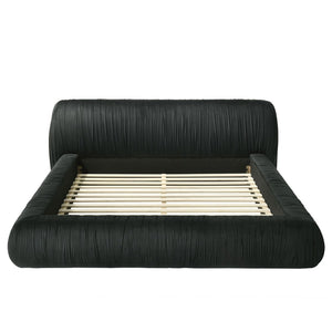 English Elm Platform Queen Bed Pleated Upholstered Frame Low Profile Contemporary Bedroom Furniture Black B2741S00834