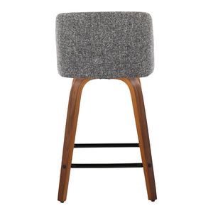 English Elm Toriano 24" Set Of 2 Mid-Century Modern Swivel Counter Stools In Walnut Wood & Grey Fabric Comfort B202S00122-GIGA