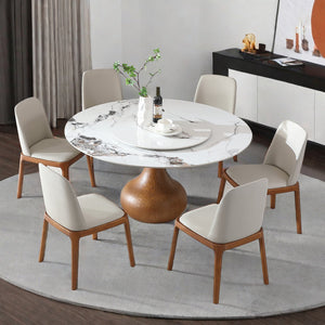 English Elm Modern Marble Dining Table - 59" Round Sintered Stone With Lazy Susan For Stylish Compact Spaces W2699S00008