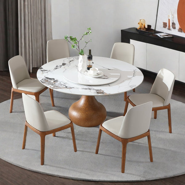 English Elm Modern Marble Dining Table - 59" Round Sintered Stone With Lazy Susan For Stylish Compact Spaces W2699S00008