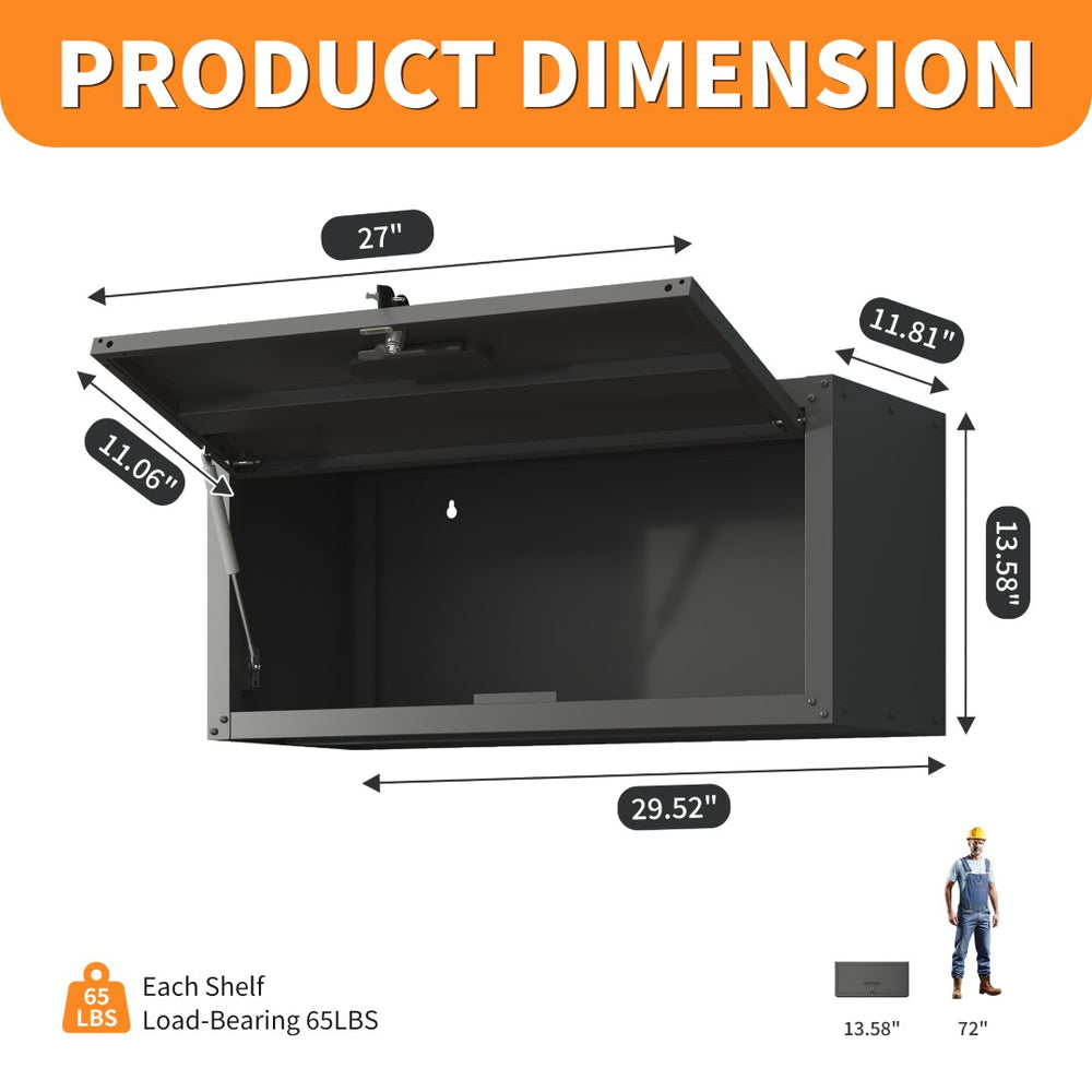 English Elm Heavy Duty Wall Mounted Steel Cabinet Locking Lift Door Garage Workshop Storage Black T2398P236482
