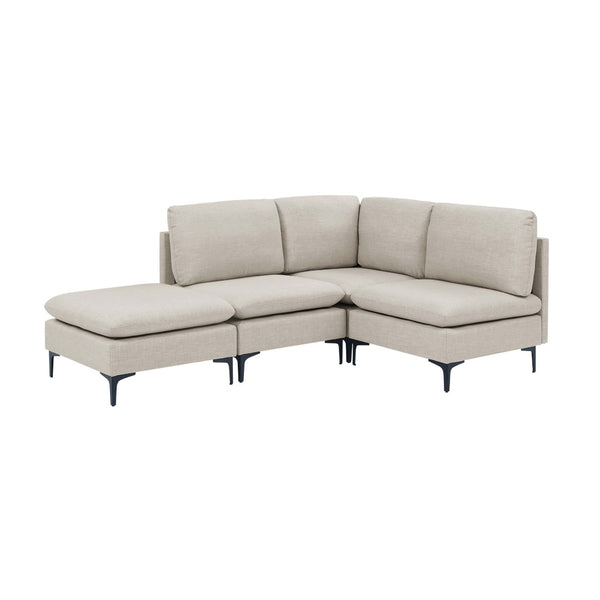 English Elm Linen Upholstered Modular Sectional Sofa with Black Metal Legs for Modern Living Almond B2748S00095