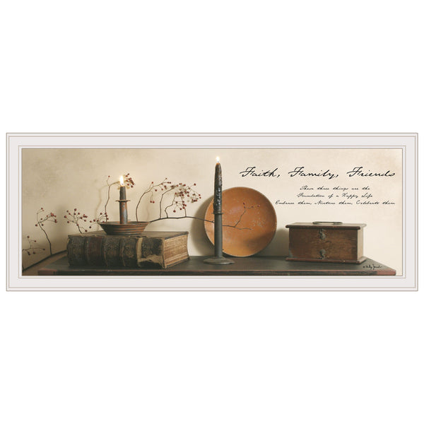 Homeroots Faith Family Friends 1 White Framed Print Wall Art  Wood Product Paper Print Uv Coating 406430