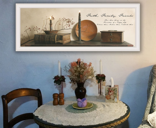 Homeroots Faith Family Friends 1 White Framed Print Wall Art  Wood Product Paper Print Uv Coating 406430