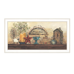 Homeroots Amazing Grace Shelf 1 White Framed Print Wall Art  Wood Product Paper Print Uv Coating 406490