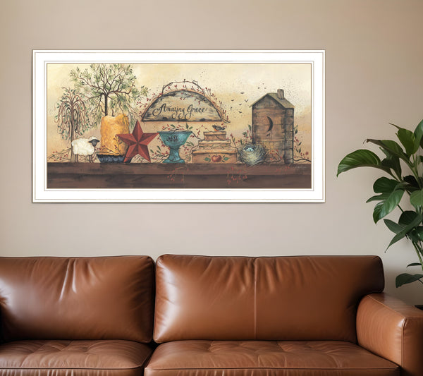 Homeroots Amazing Grace Shelf 1 White Framed Print Wall Art  Wood Product Paper Print Uv Coating 406490