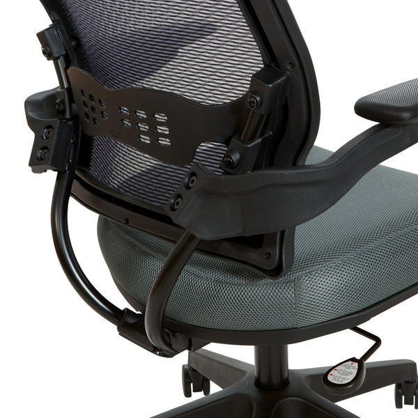 OSP Home Furnishings Deluxe Mesh Back Office Chair with Lumbar Support Synchro Tilt and Padded Arm Rests Grey 13-37N1P3-2M