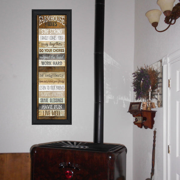 Homeroots Farmhouse Rules 3 Black Framed Print Wall Art  Wood Product Paper Print Uv Coating 406529