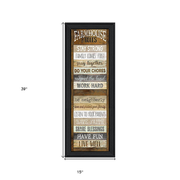 Homeroots Farmhouse Rules 3 Black Framed Print Wall Art  Wood Product Paper Print Uv Coating 406529