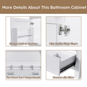 English Elm 42'' White Bathroom Vanity Base Cabinet with Doors & Soft-Close Drawer, Solid Frame MDF, Fits 43x22 Sink W509P347342