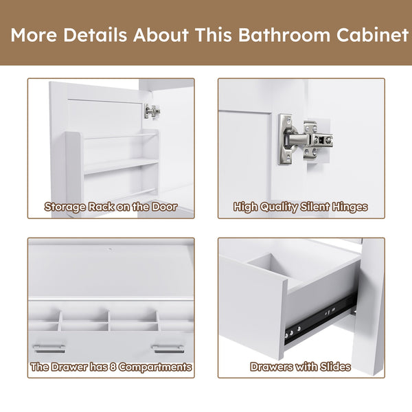 English Elm 42'' White Bathroom Vanity Base Cabinet with Doors & Soft-Close Drawer, Solid Frame MDF, Fits 43x22 Sink W509P347342