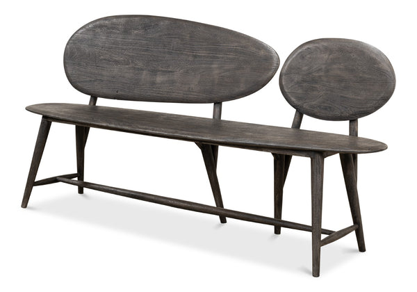 Sarreid Pebble Bench - Moleskin Grey Acacia Wood Seating For Stylish Outdoor & Indoor Spaces - Durable Elegance Grey  40653