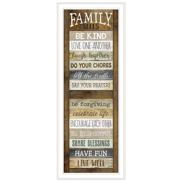 Homeroots Family Rules Shutter 2 White Framed Print Wall Art  Wood Product Paper Print Uv Coating 406531