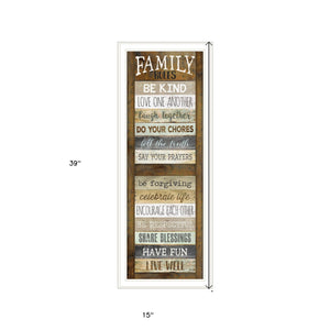 Homeroots Family Rules Shutter 2 White Framed Print Wall Art  Wood Product Paper Print Uv Coating 406531