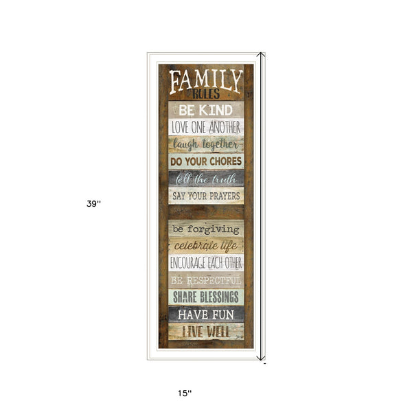 Homeroots Family Rules Shutter 2 White Framed Print Wall Art  Wood Product Paper Print Uv Coating 406531