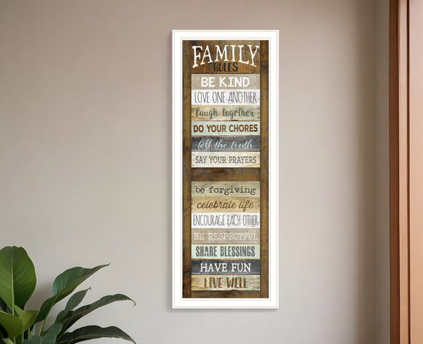 Homeroots Family Rules Shutter 2 White Framed Print Wall Art  Wood Product Paper Print Uv Coating 406531
