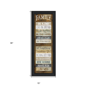 Homeroots Family Rules Shutter 3 Black Framed Print Wall Art  Wood Product Paper Print Uv Coating 406532