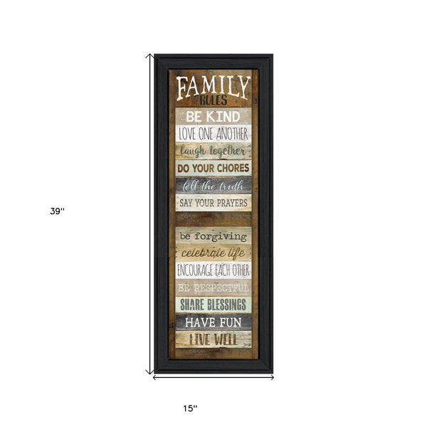 Homeroots Family Rules Shutter 3 Black Framed Print Wall Art  Wood Product Paper Print Uv Coating 406532