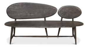 Sarreid Pebble Bench - Moleskin Grey Acacia Wood Seating For Stylish Outdoor & Indoor Spaces - Durable Elegance Grey  40653
