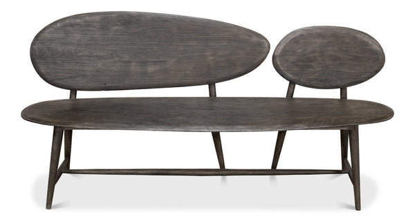 Sarreid Pebble Bench - Moleskin Grey Acacia Wood Seating For Stylish Outdoor & Indoor Spaces - Durable Elegance Grey  40653