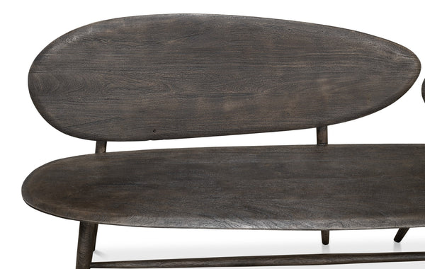 Sarreid Pebble Bench - Moleskin Grey Acacia Wood Seating For Stylish Outdoor & Indoor Spaces - Durable Elegance Grey  40653