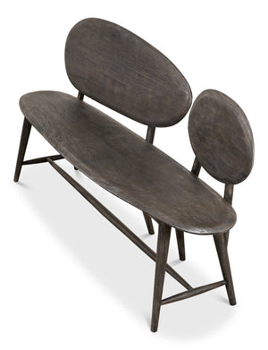 Sarreid Pebble Bench - Moleskin Grey Acacia Wood Seating For Stylish Outdoor & Indoor Spaces - Durable Elegance Grey  40653