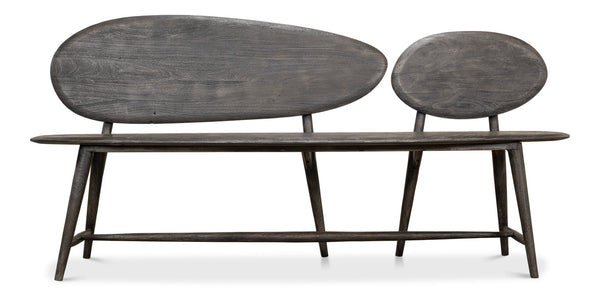 Sarreid Pebble Bench - Moleskin Grey Acacia Wood Seating For Stylish Outdoor & Indoor Spaces - Durable Elegance Grey  40653