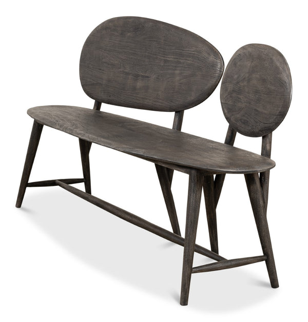Sarreid Pebble Bench - Moleskin Grey Acacia Wood Seating For Stylish Outdoor & Indoor Spaces - Durable Elegance Grey  40653