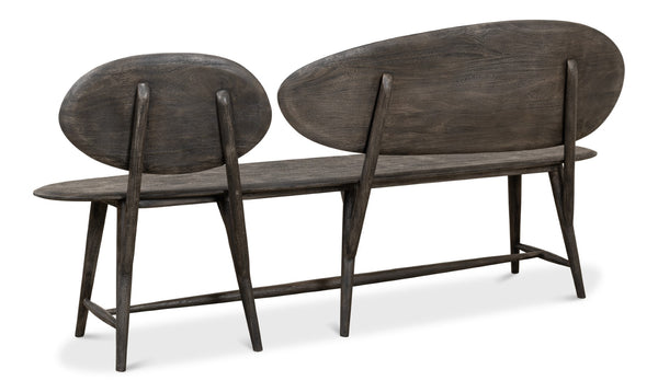 Sarreid Pebble Bench - Moleskin Grey Acacia Wood Seating For Stylish Outdoor & Indoor Spaces - Durable Elegance Grey  40653