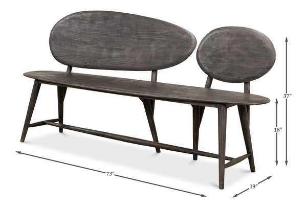 Sarreid Pebble Bench - Moleskin Grey Acacia Wood Seating For Stylish Outdoor & Indoor Spaces - Durable Elegance Grey  40653