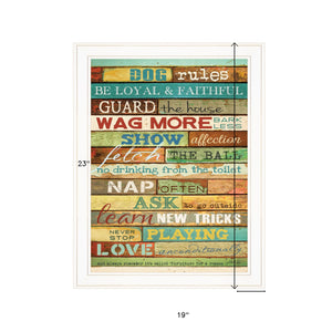 Homeroots Dog Rules 5 White Framed Print Wall Art  Wood Product Paper Print Uv Coating 406544