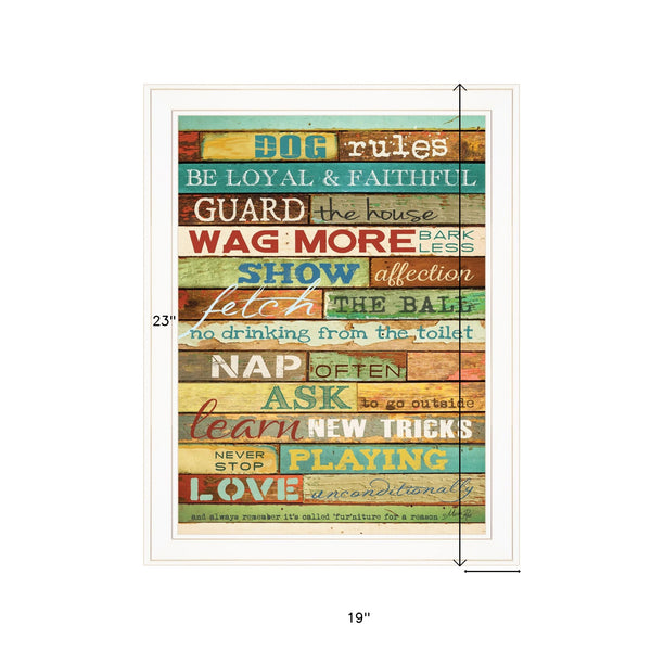 Homeroots Dog Rules 5 White Framed Print Wall Art  Wood Product Paper Print Uv Coating 406544