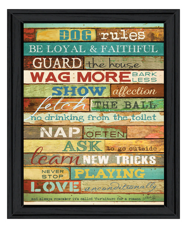 Homeroots Dog Rules 6 Black Framed Print Wall Art  Wood Product Paper Print Uv Coating 406545