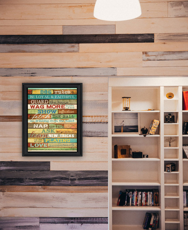 Homeroots Dog Rules 6 Black Framed Print Wall Art  Wood Product Paper Print Uv Coating 406545