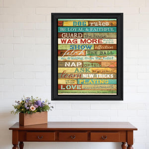 Homeroots Dog Rules 6 Black Framed Print Wall Art  Wood Product Paper Print Uv Coating 406545