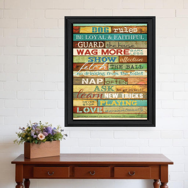 Homeroots Dog Rules 6 Black Framed Print Wall Art  Wood Product Paper Print Uv Coating 406545