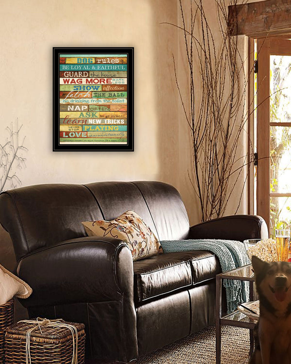 Homeroots Dog Rules 7 Black Framed Print Wall Art  Wood Product Paper Print Uv Coating 406546