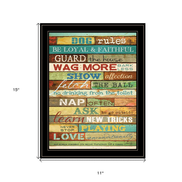 Homeroots Dog Rules 7 Black Framed Print Wall Art  Wood Product Paper Print Uv Coating 406546