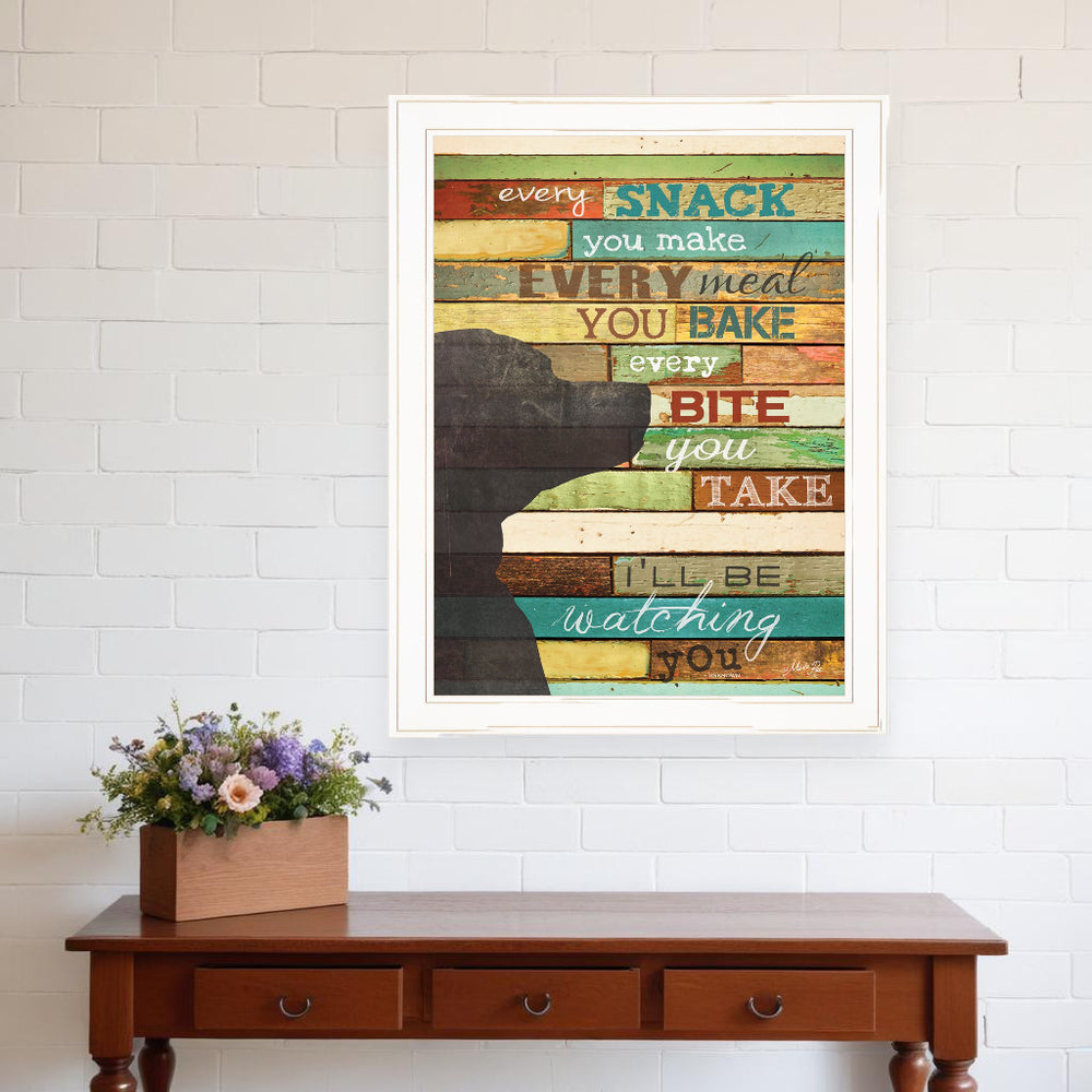 Homeroots Colorful Dog Watching You Snack White Framed Print Wall Art  Wood Product Paper Print Uv Coating 406550