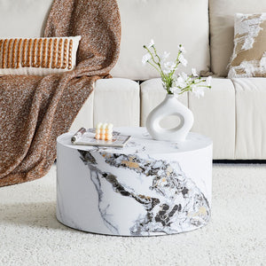 English Elm Simple Marble Top Round Coffee Table with Natural Veining for Modern Living Rooms White W1151P385650