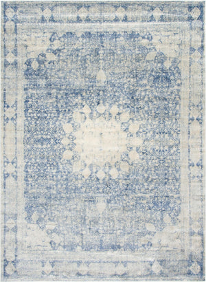 Unique Loom Asheville Rockwell Machine Made Border Rug Navy Blue, Gray/Beige 9' 0" x 12' 2"